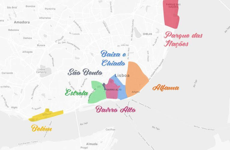 Mapa de regiões de Lisboa
