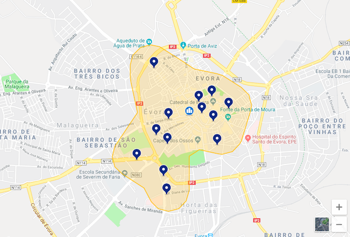 Mapa do centro de Évora