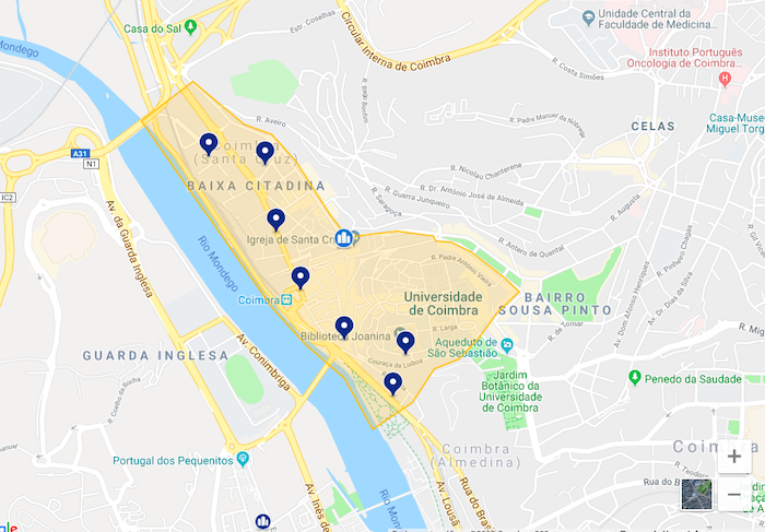 Mapa da melhor região de Coimbra: centro