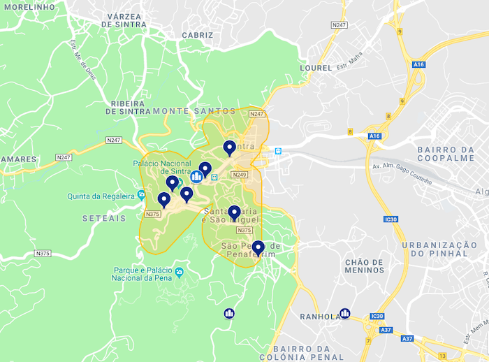 Mapa de onde ficar em Sintra - centro