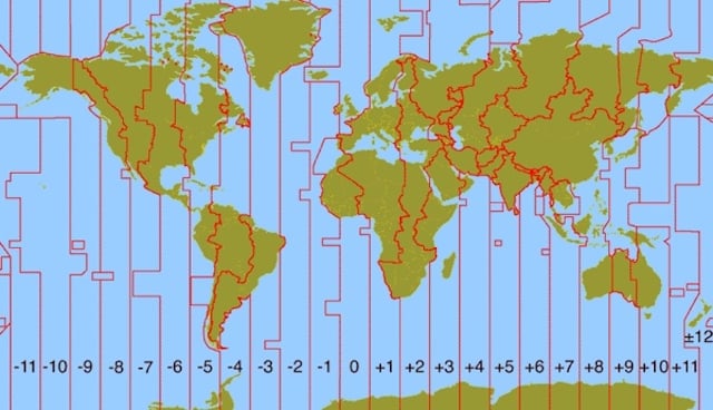 Mapa com os fusos horários mundiais
