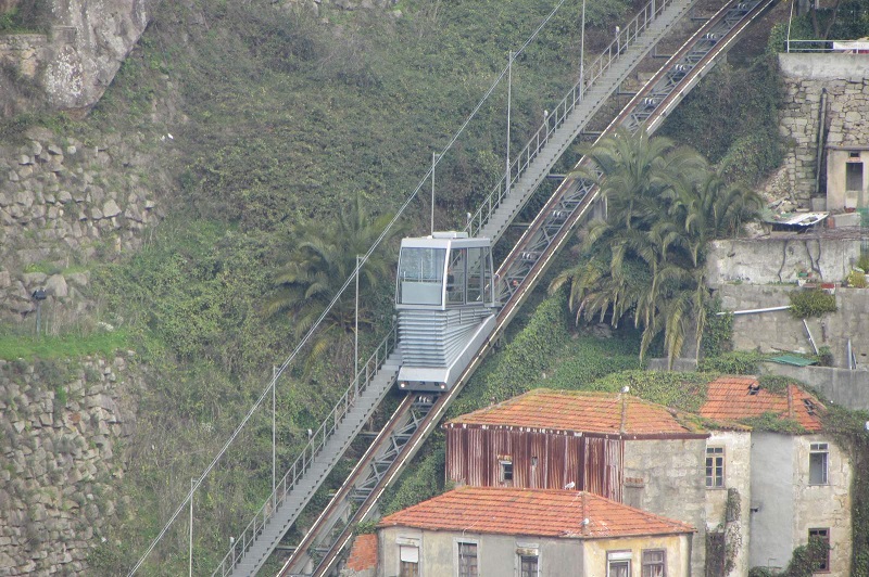 Funicular em caminho inclinado no Porto