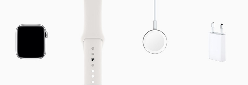 Apple Watch Series 5 com acessórios que vêm na caixa