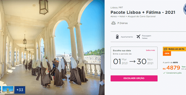 Pacote Hurb para Lisboa e Fátima por R$ 4.879