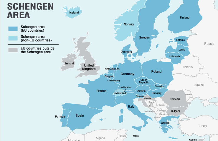 Mapa do Tratado de Schengen