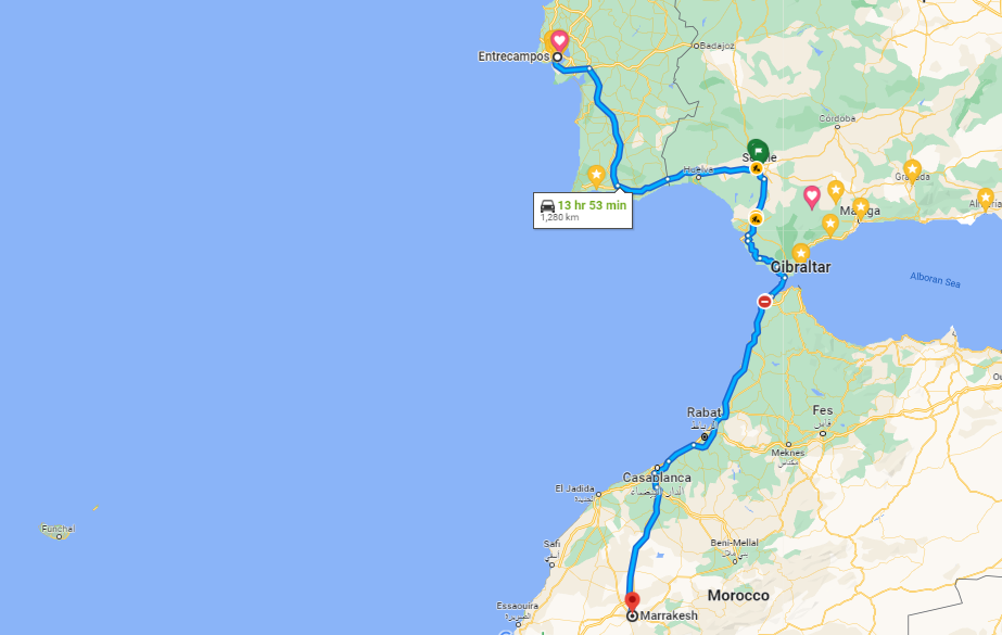 Como ir de Portugal até Marrocos: mapa